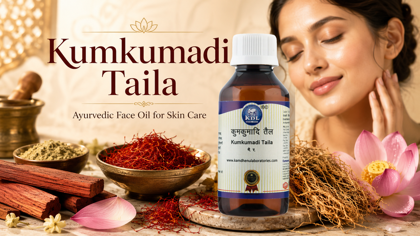 Kamdhenu Kumkumadi Taila Ayurvedic face oil with saffron and classical herbs
