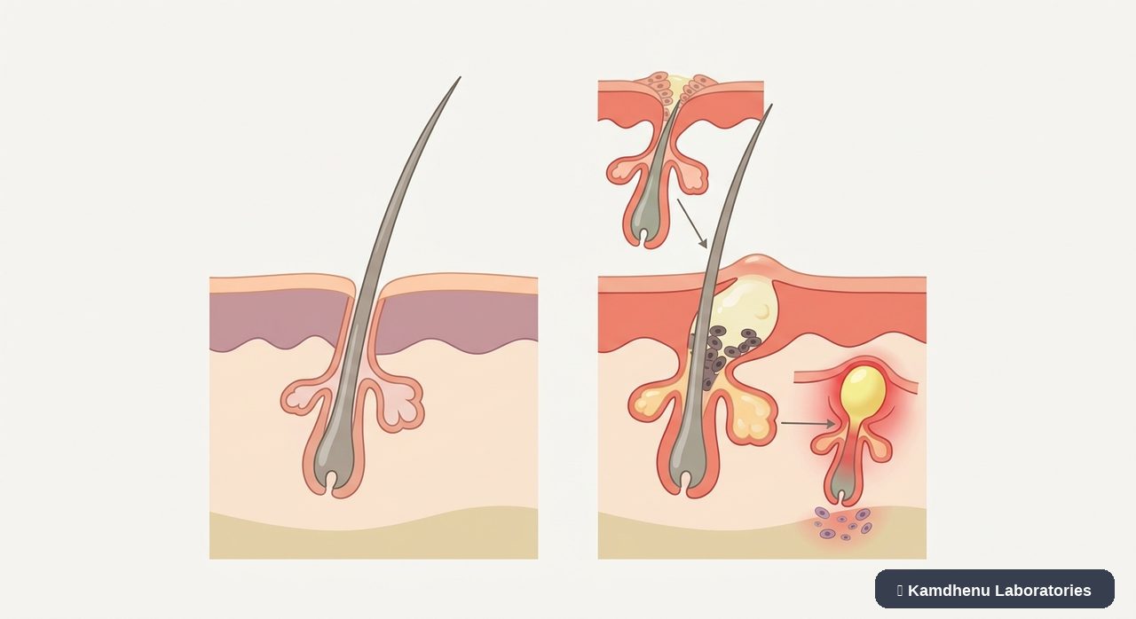 Editorial illustration representing Acne for the Kamdhenu Laboratories educational wellness blog.