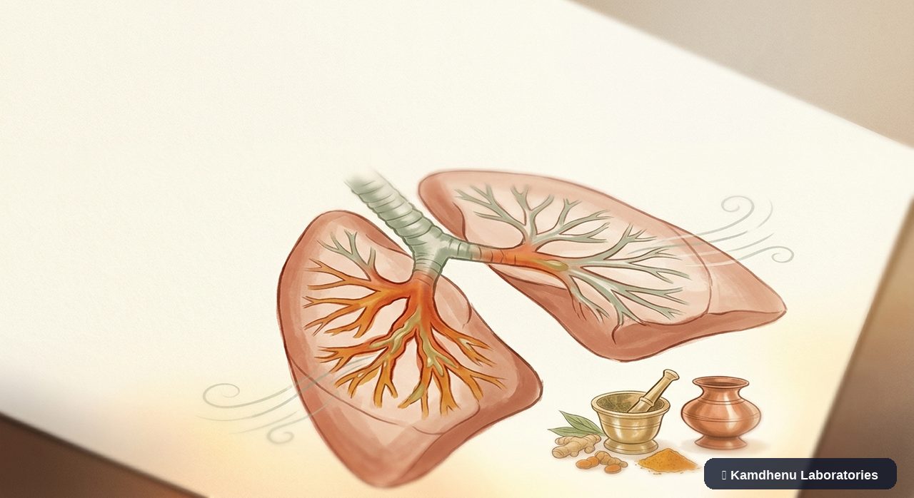Editorial illustration representing Acute bronchitis for the Kamdhenu Laboratories educational wellness blog.