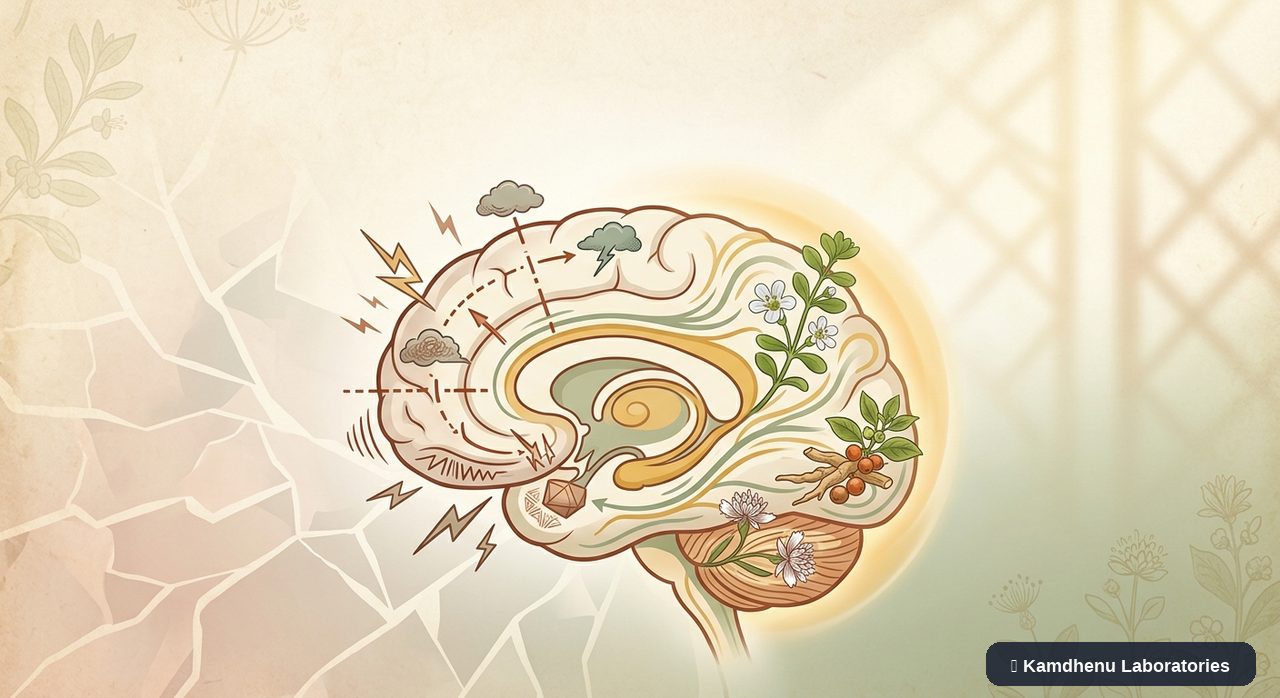 Editorial illustration representing Acute stress disorder for the Kamdhenu Laboratories educational wellness blog.