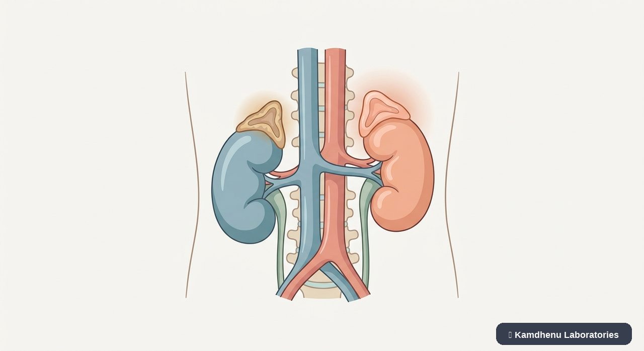 Editorial illustration representing Addison's disease for the Kamdhenu Laboratories educational wellness blog.