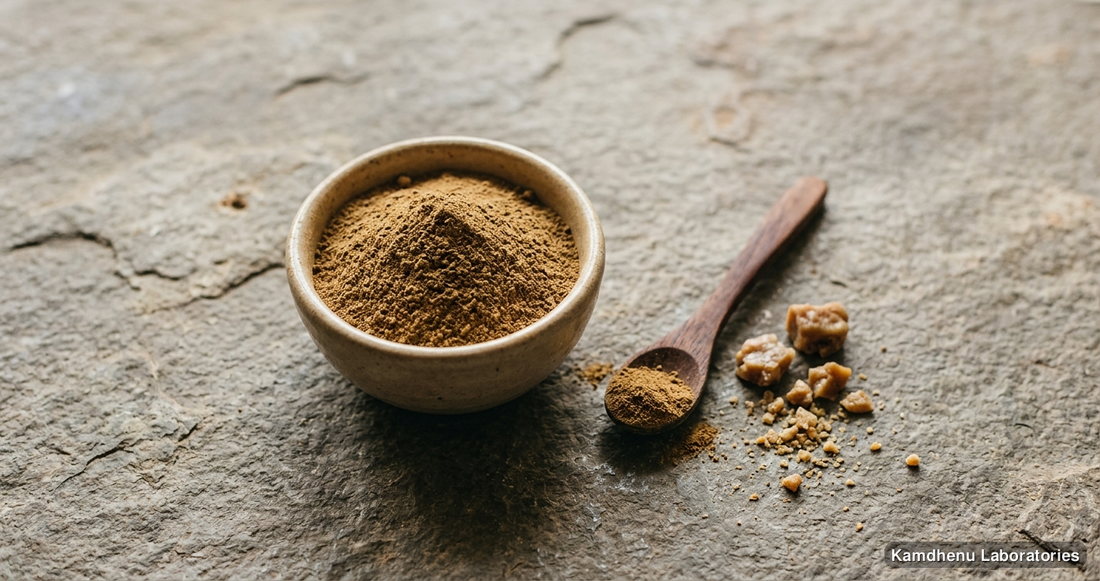 Ayurvedic powder — Agni Sandipan Churna | 200g featuring hing, photographed in a wellness setting