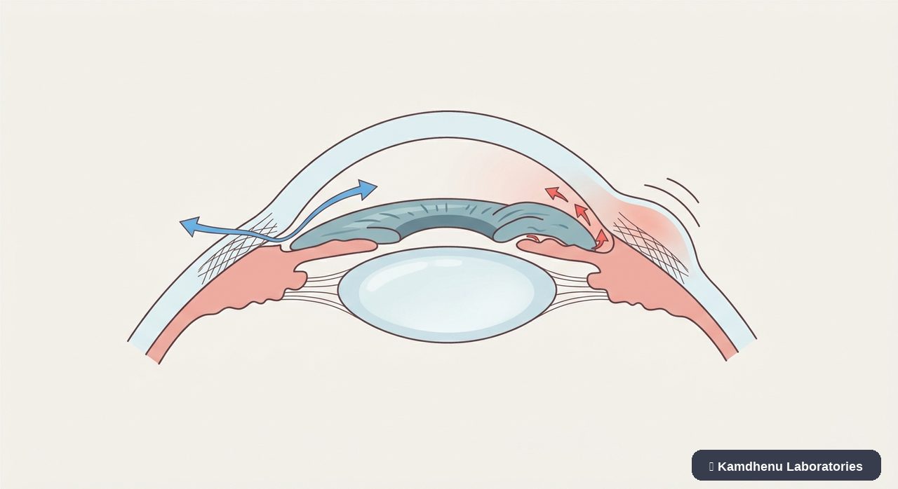 Editorial illustration representing Angle-closure glaucoma for the Kamdhenu Laboratories educational wellness blog.