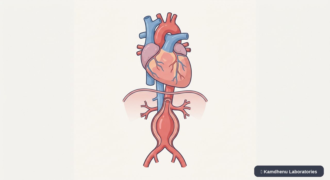 Editorial illustration representing Aortic aneurysm for the Kamdhenu Laboratories educational wellness blog.