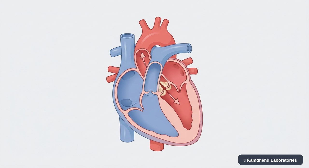 Editorial illustration representing Aortic stenosis for the Kamdhenu Laboratories educational wellness blog.