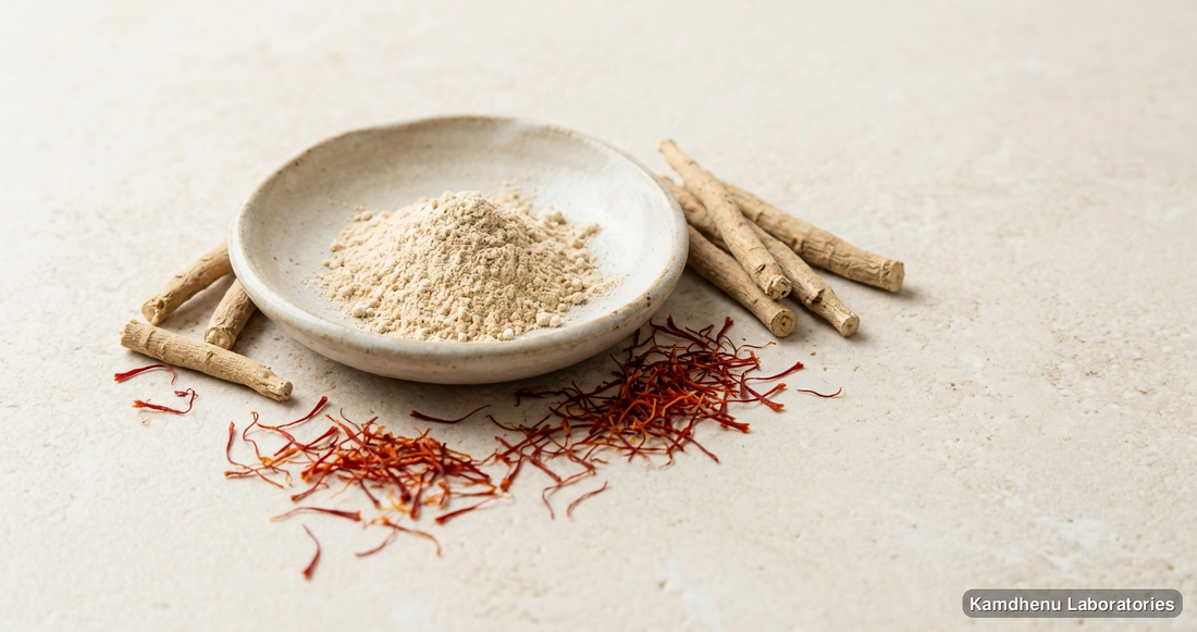 Ashwagandha Pak | 200GM — Ayurvedic product containing ashwagandha, kesar. Clean product photograph on a soft light background.