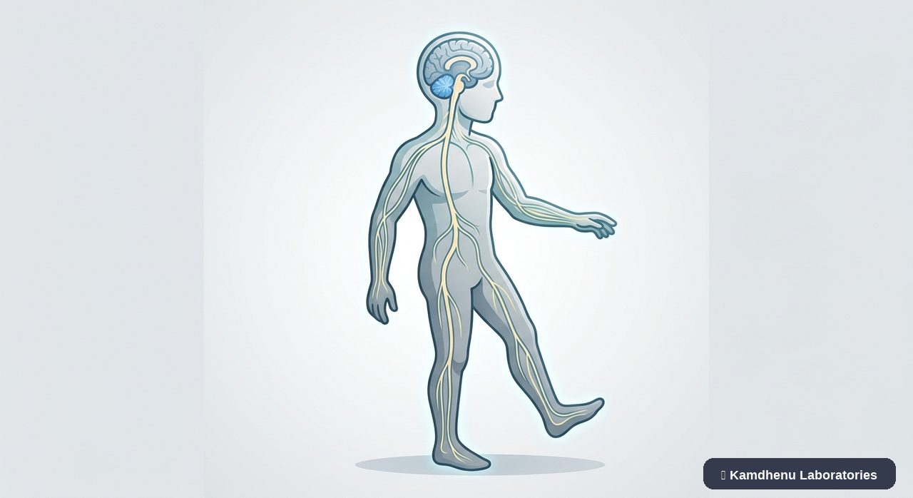 Editorial illustration representing Ataxia for the Kamdhenu Laboratories educational wellness blog.
