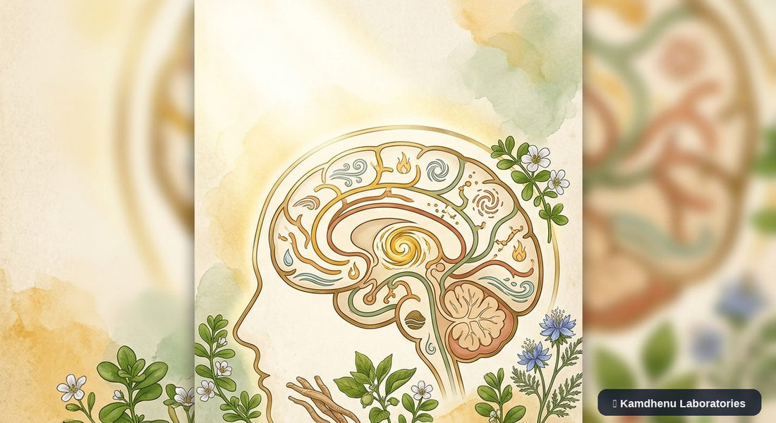 Editorial illustration representing Attention deficit hyperactivity disorder (ADHD) for the Kamdhenu Laboratories educational wellness blog.