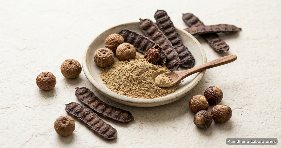 Awala Reetha and Shikakai Powder (Large) — Ayurvedic powder containing amla. Clean product photograph on a soft light background.