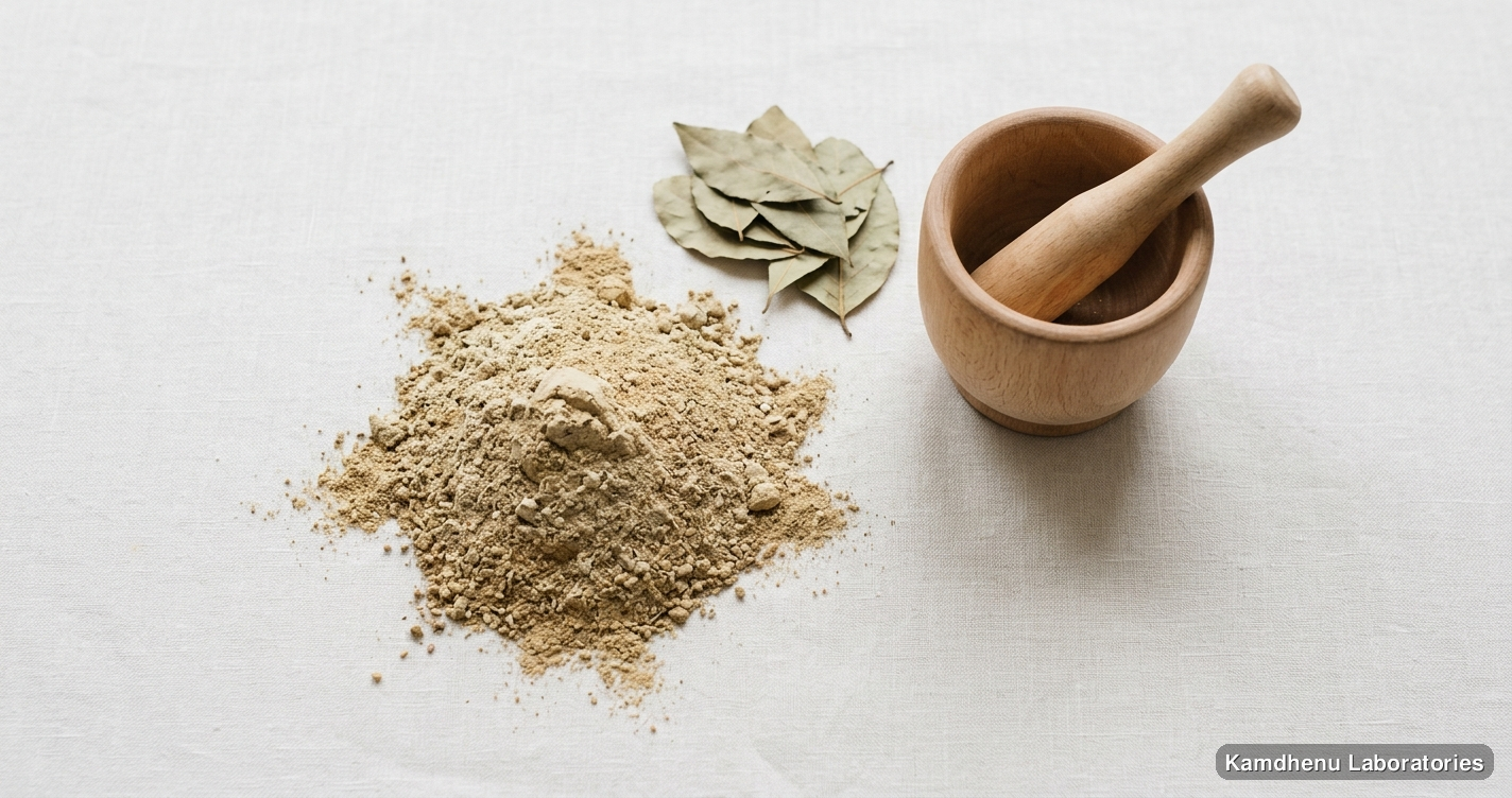 Babool Chhal  ( Acacia arabica ) Powder — Ayurvedic powder. Clean product photograph on a soft light background.