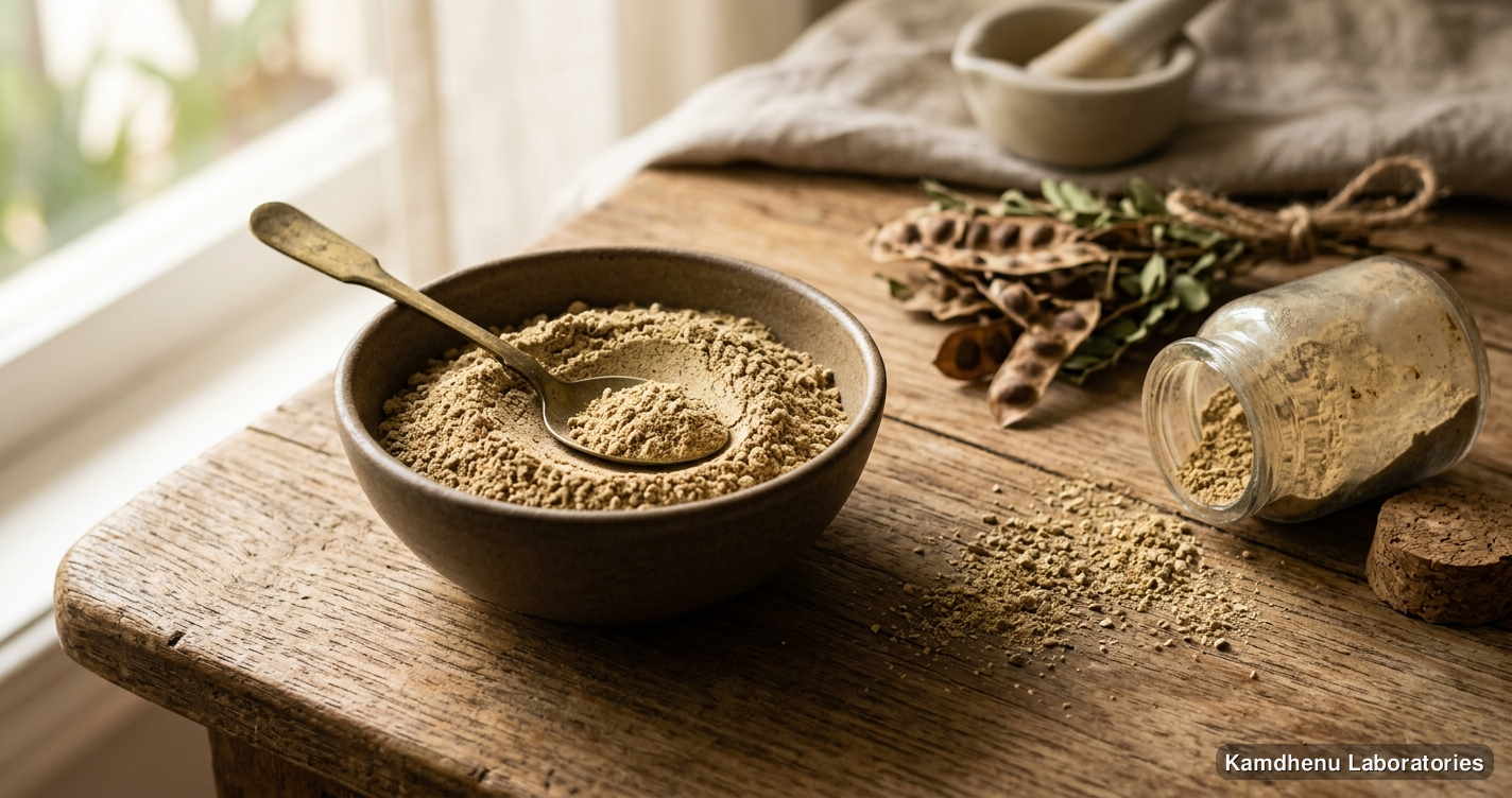 Ayurvedic powder — Babool Phali Powder | Acacia arabica |  900 gm, photographed in a wellness setting