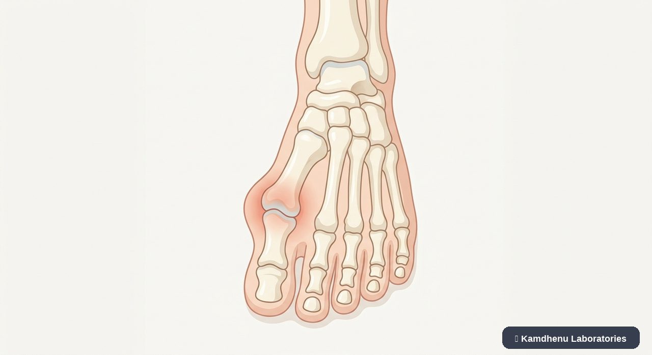 Editorial illustration representing Bunions for the Kamdhenu Laboratories educational wellness blog.