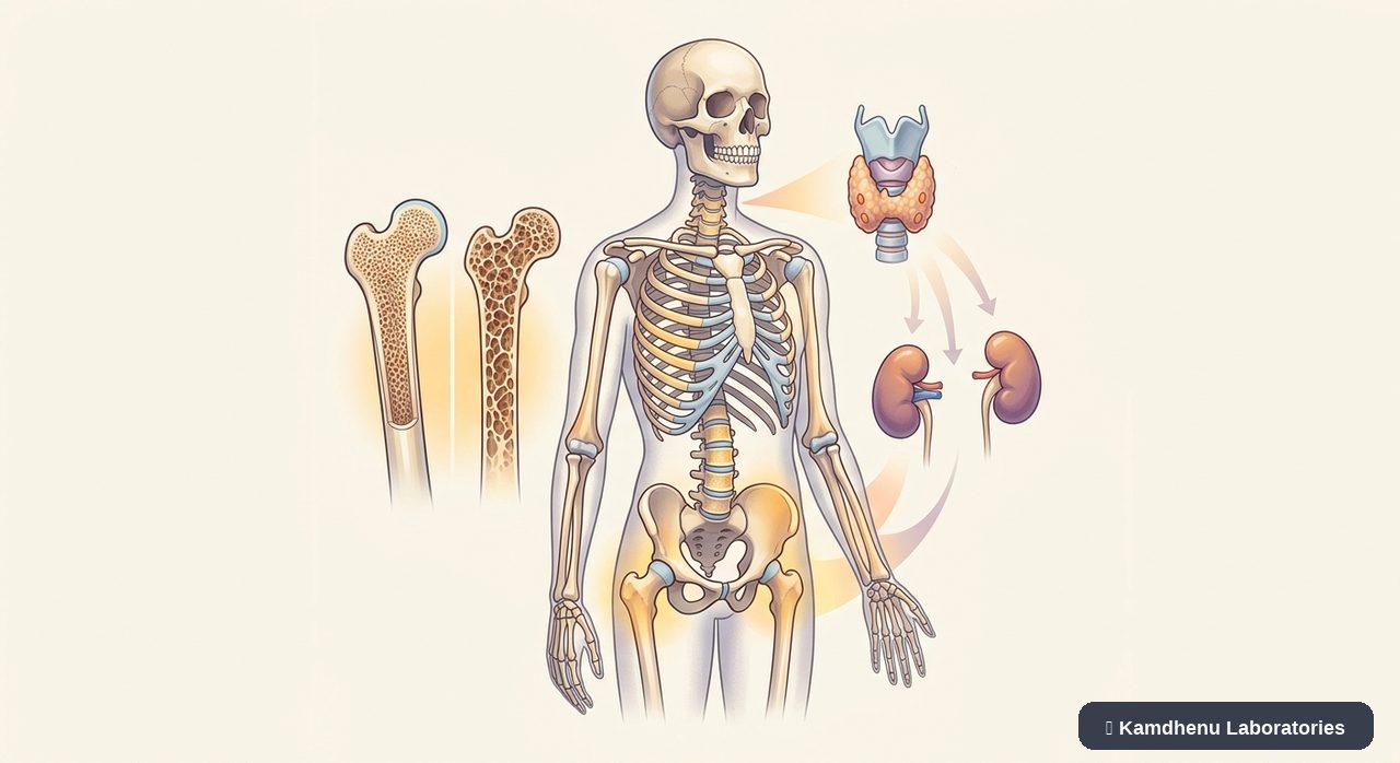 Editorial illustration representing Calcium deficiency for the Kamdhenu Laboratories educational wellness blog.