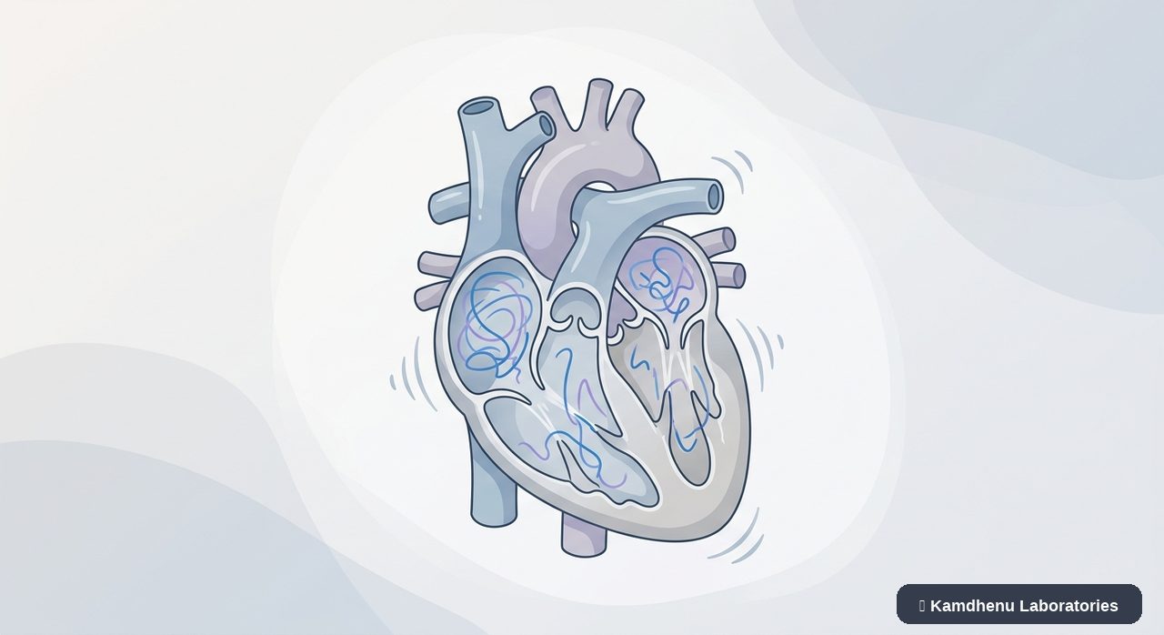Editorial illustration representing Cardiac arrest for the Kamdhenu Laboratories educational wellness blog.
