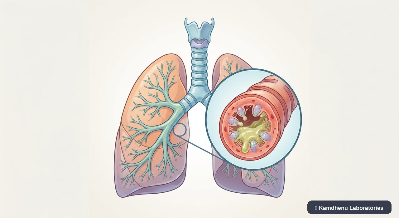 Editorial illustration representing Chronic bronchitis for the Kamdhenu Laboratories educational wellness blog.