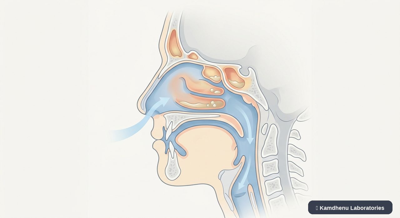 Editorial illustration representing Chronic sinusitis for the Kamdhenu Laboratories educational wellness blog.