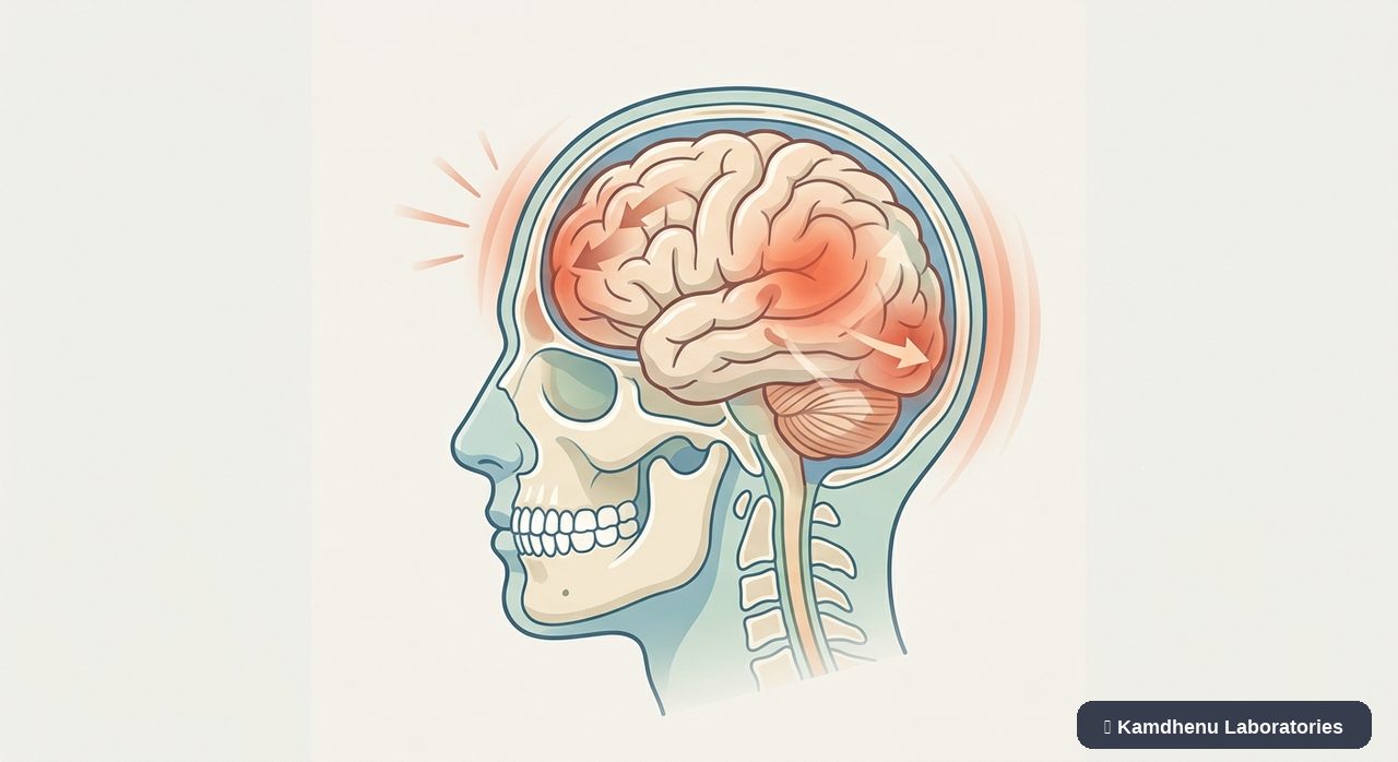 Editorial illustration representing Concussion for the Kamdhenu Laboratories educational wellness blog.
