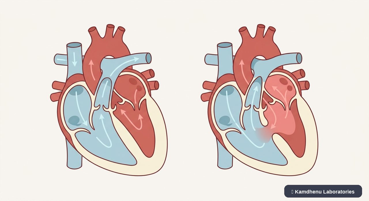Editorial illustration representing Congenital heart disease for the Kamdhenu Laboratories educational wellness blog.