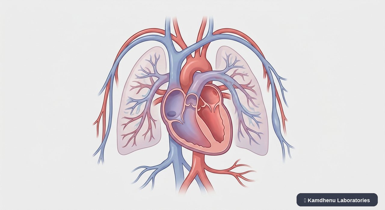 Editorial illustration representing Congestive heart failure for the Kamdhenu Laboratories educational wellness blog.