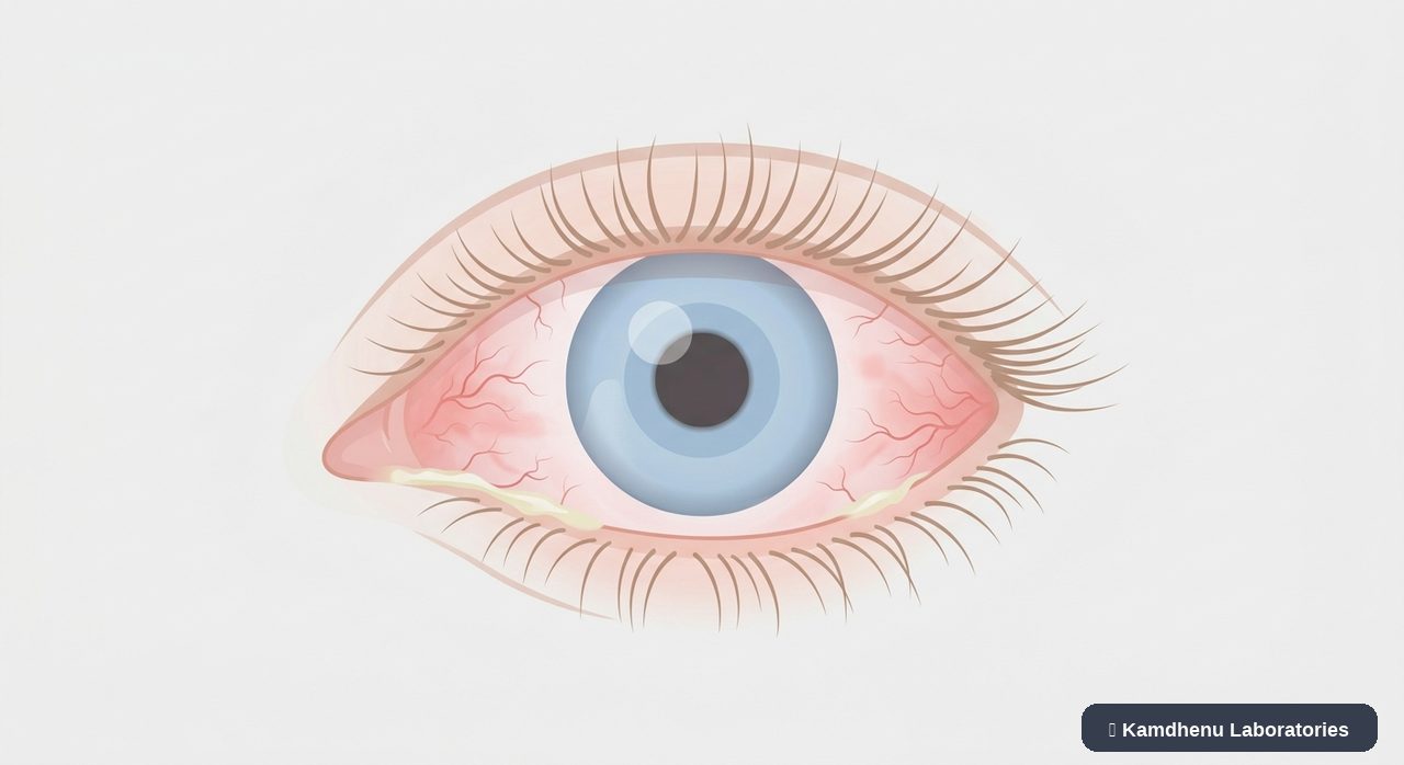 Editorial illustration representing Conjunctivitis for the Kamdhenu Laboratories educational wellness blog.