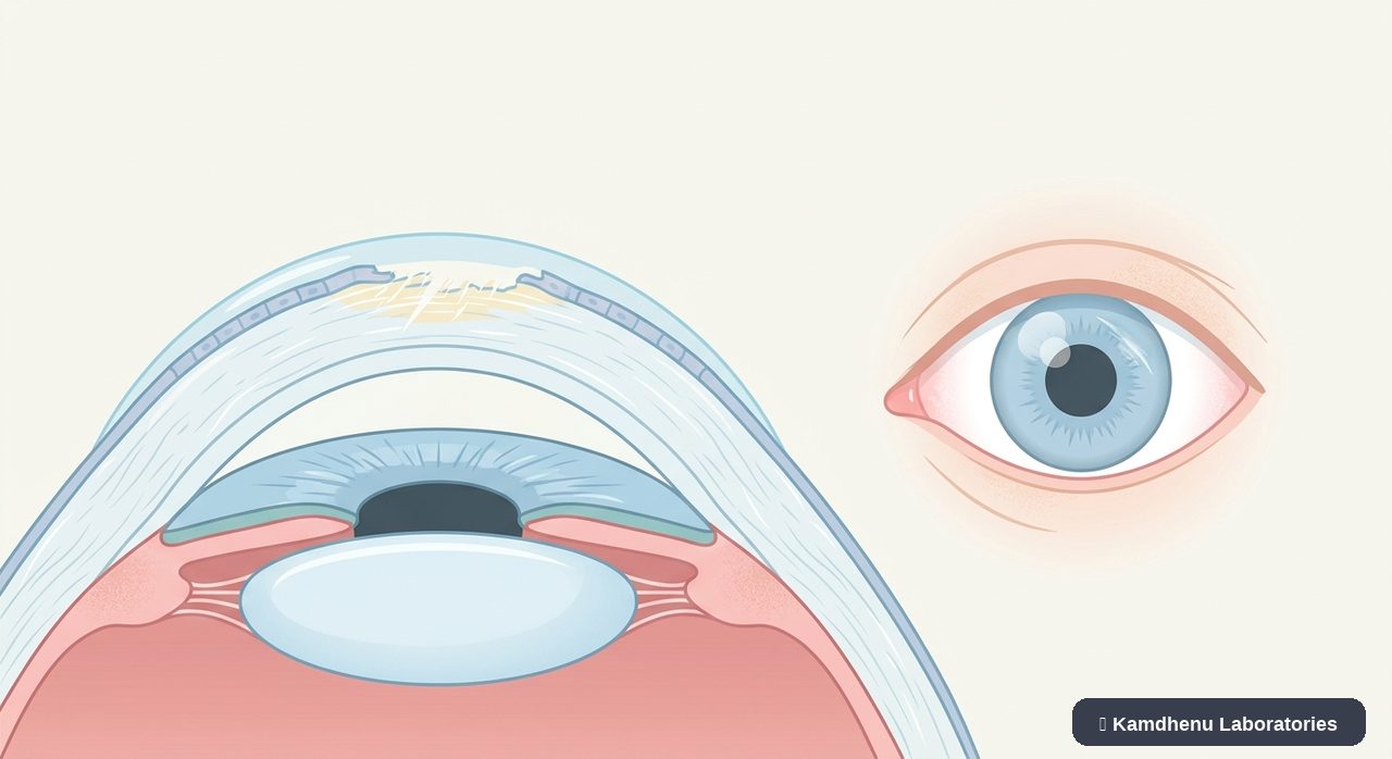 Editorial illustration representing Corneal abrasion for the Kamdhenu Laboratories educational wellness blog.