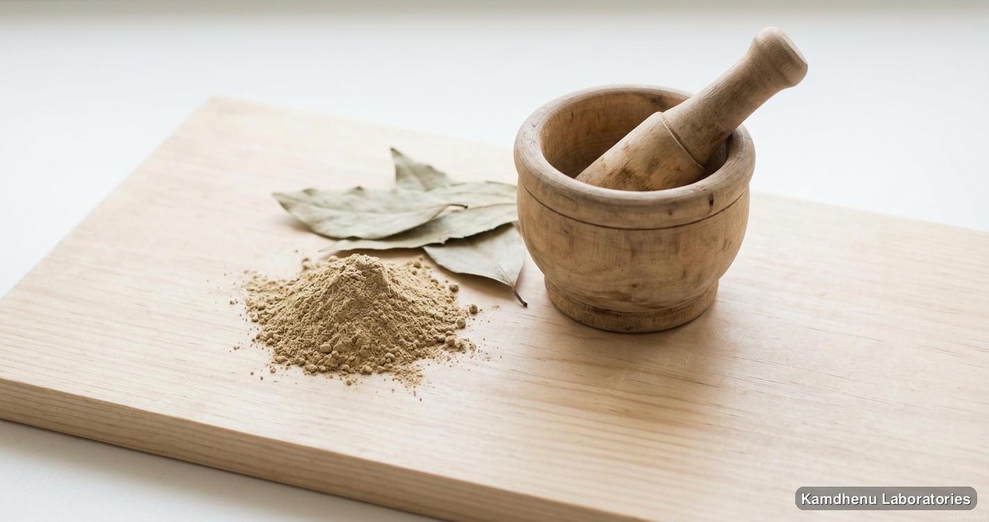 Danemethi Powder — Ayurvedic powder. Clean product photograph on a soft light background.