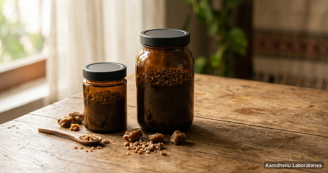 Ayurvedic product — Dashmool Kwath Kan 100 Gm & 1000 Gm featuring hing, photographed in a wellness setting