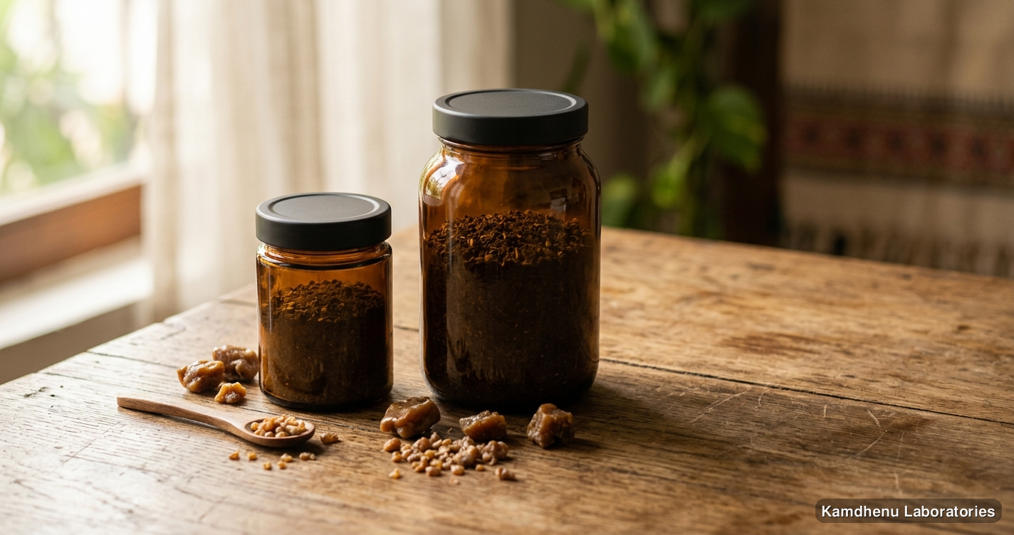 Ayurvedic product — Dashmool Kwath Kan 100 Gm & 1000 Gm featuring hing, photographed in a wellness setting