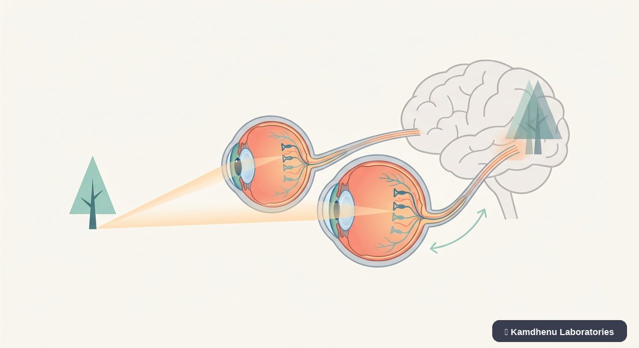 Editorial illustration representing Double vision (Diplopia) for the Kamdhenu Laboratories educational wellness blog.