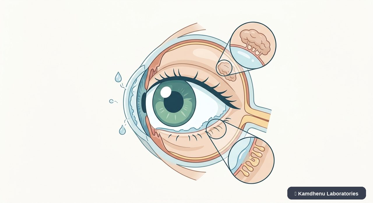 Editorial illustration representing Dry eye syndrome for the Kamdhenu Laboratories educational wellness blog.