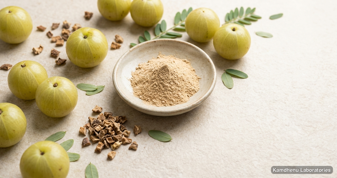 reputed Ayurvedic manufacturers Amla (Awala) Powder – 250g & 100g — Ayurvedic powder containing amla. Clean product photograph on a soft light background.