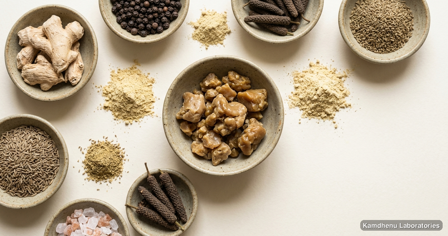 reputed Ayurvedic manufacturers Hingwashtak Churna - Ayurvedic Digestive Powder 250 Gram — Ayurvedic powder containing hing. Clean product photograph on a soft light background.