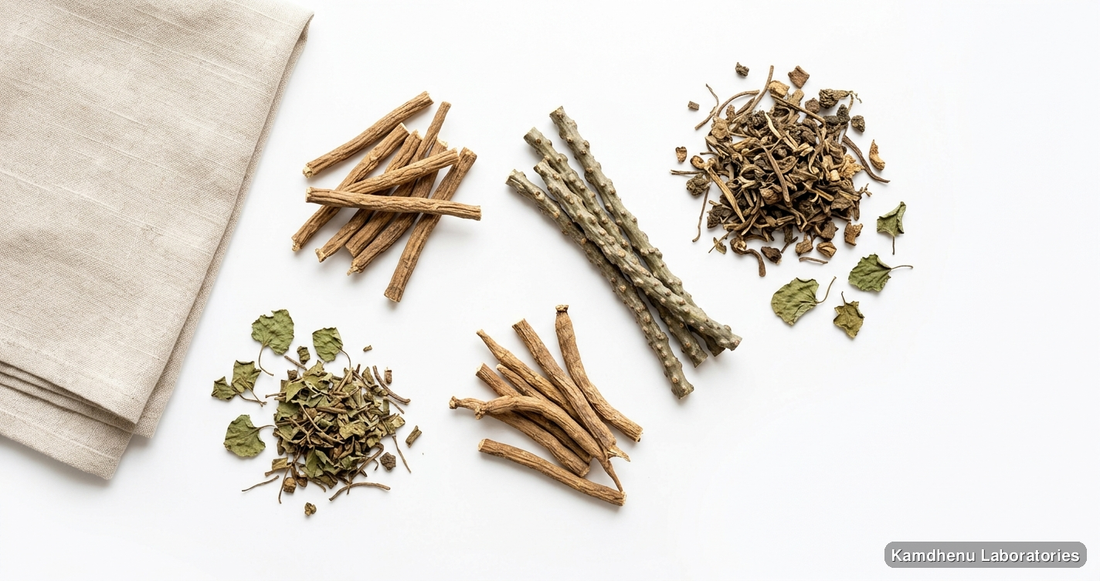 reputed Ayurvedic manufacturers Maharasnadhi Kwath Kan – Ayurvedic Herbal Decoction — Ayurvedic juice containing shatavari, giloy, punarnava. Clean product photograph on a soft light 
