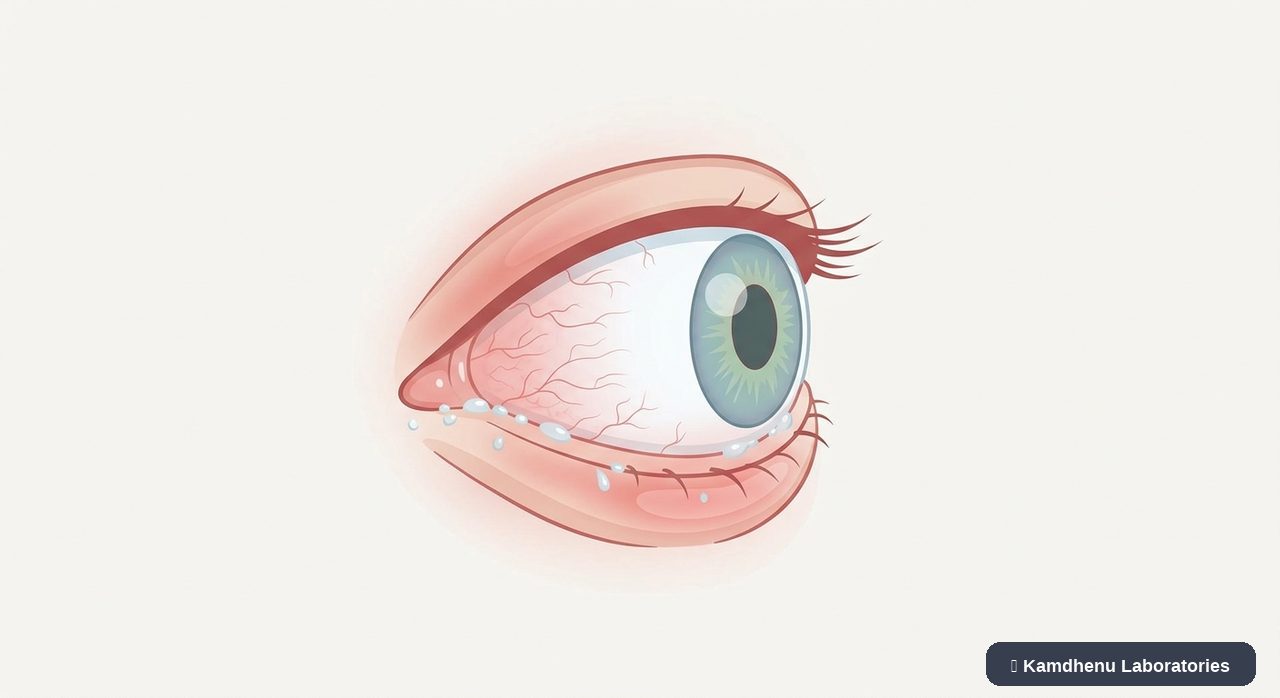 Editorial illustration representing Eye allergy for the Kamdhenu Laboratories educational wellness blog.