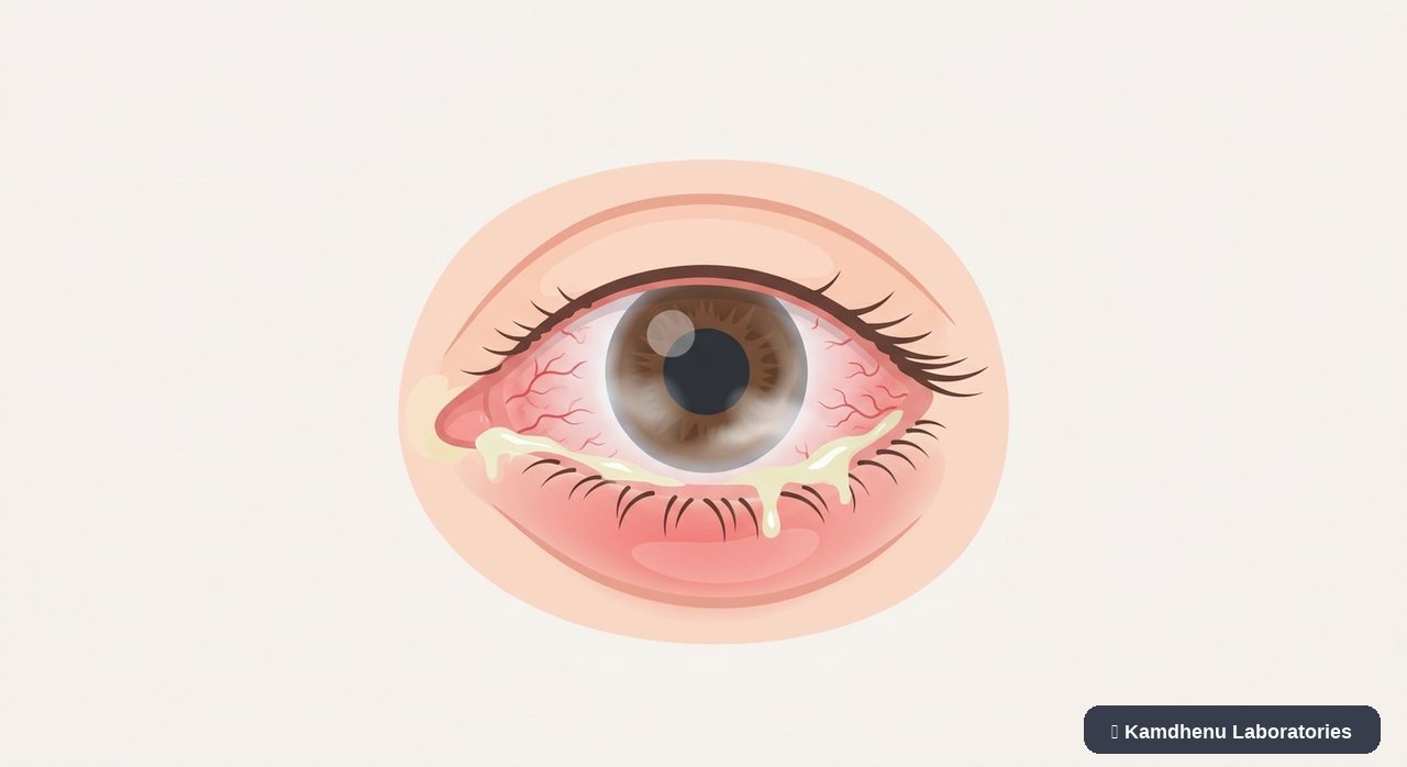 Editorial illustration representing Eye infection for the Kamdhenu Laboratories educational wellness blog.