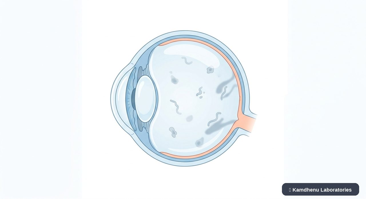 Editorial illustration representing Floaters for the Kamdhenu Laboratories educational wellness blog.