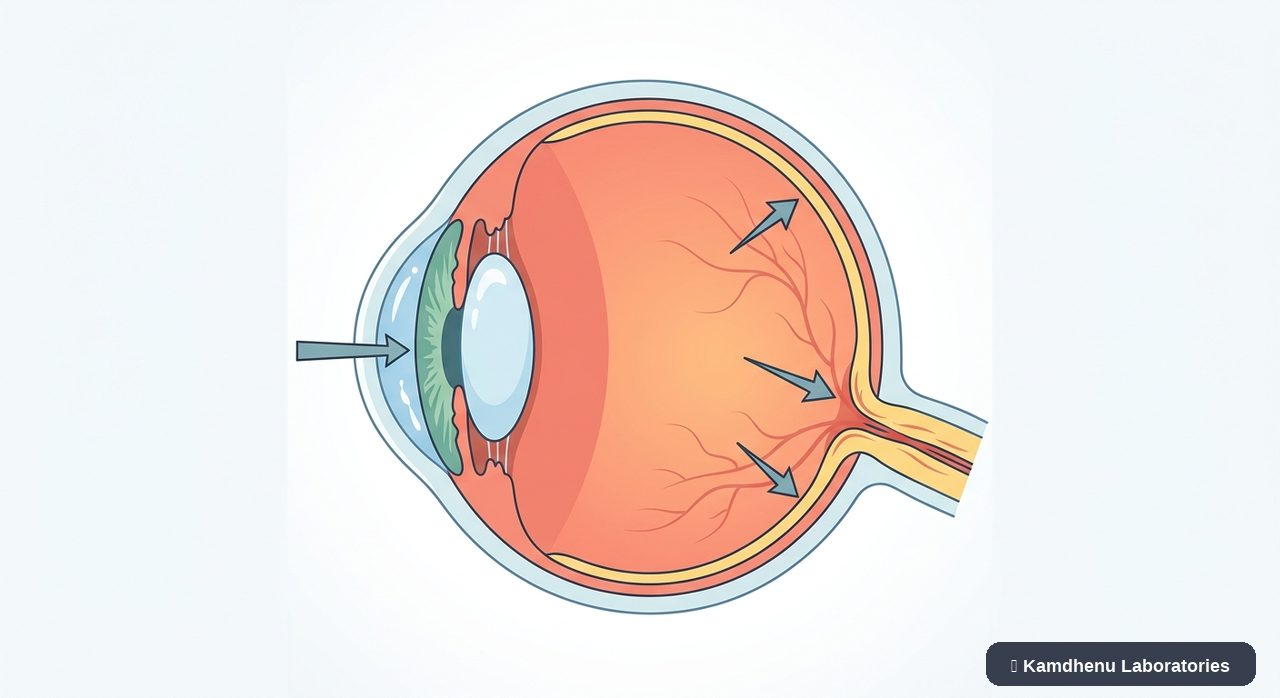 Editorial illustration representing Glaucoma for the Kamdhenu Laboratories educational wellness blog.