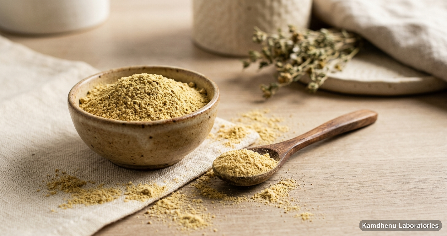 Ayurvedic powder — Gokhru Powder, photographed in a wellness setting