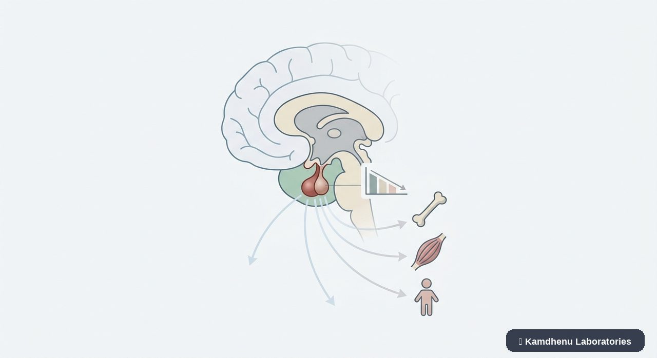 Editorial illustration representing Growth hormone deficiency for the Kamdhenu Laboratories educational wellness blog.