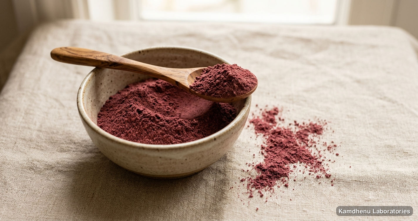 Ayurvedic powder — Gudhal Powder, photographed in a wellness setting