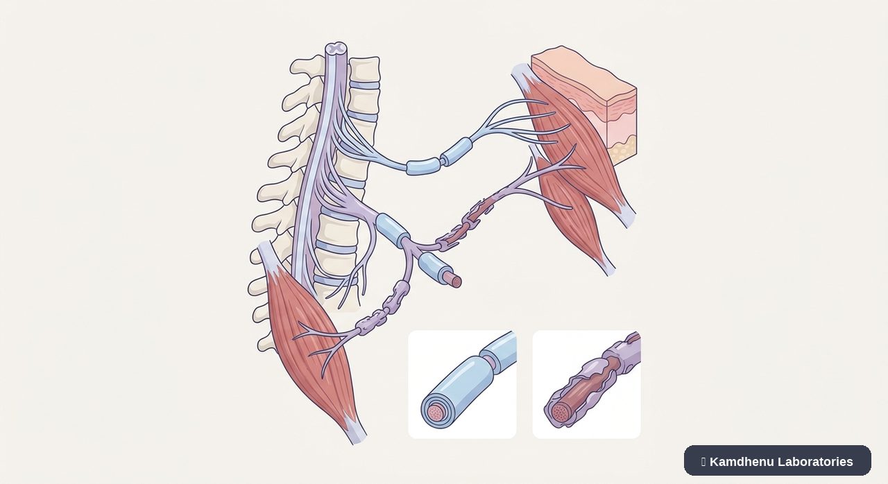 Editorial illustration representing Guillain-Barre syndrome for the Kamdhenu Laboratories educational wellness blog.