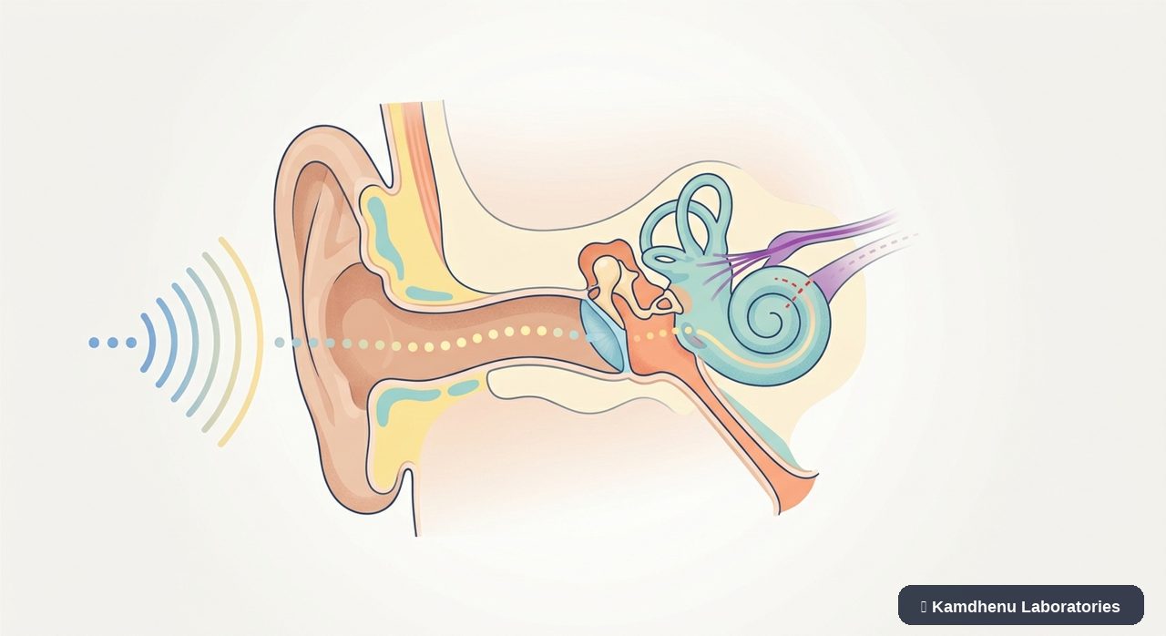 Editorial illustration representing Hearing loss for the Kamdhenu Laboratories educational wellness blog.