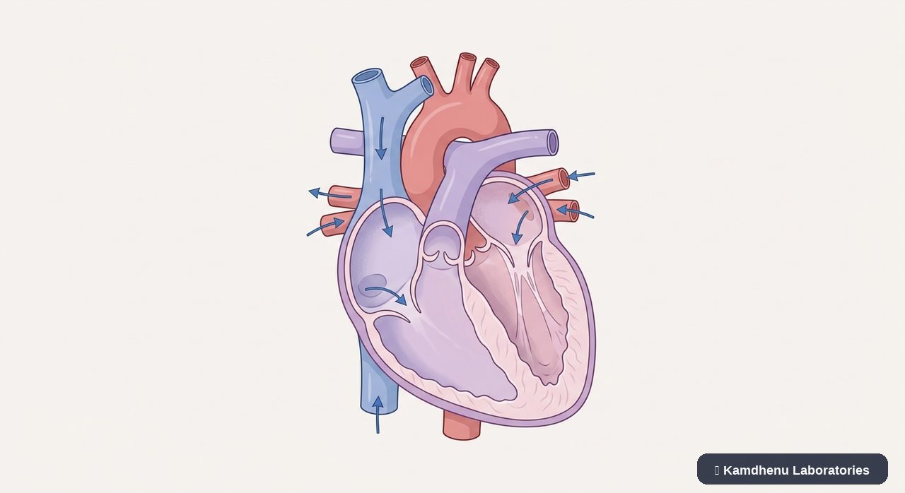 Editorial illustration representing Heart failure for the Kamdhenu Laboratories educational wellness blog.