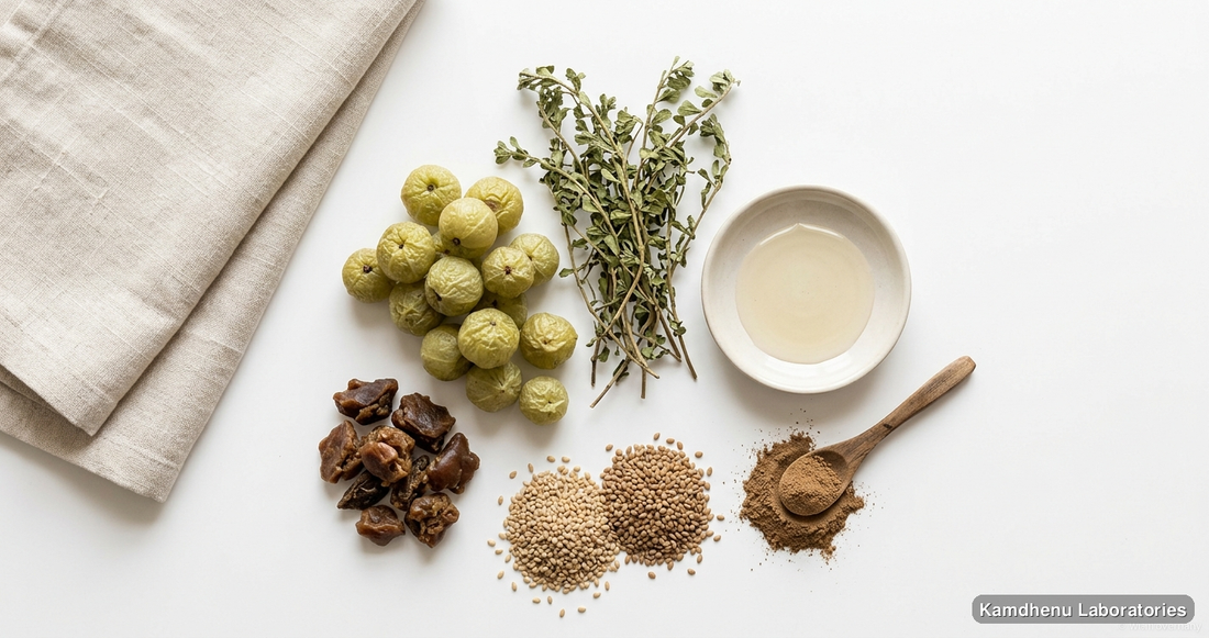 Herbal Shikakai Hair Oil | 200ML — Ayurvedic oil containing brahmi, amla, sesame. Clean product photograph on a soft light background.