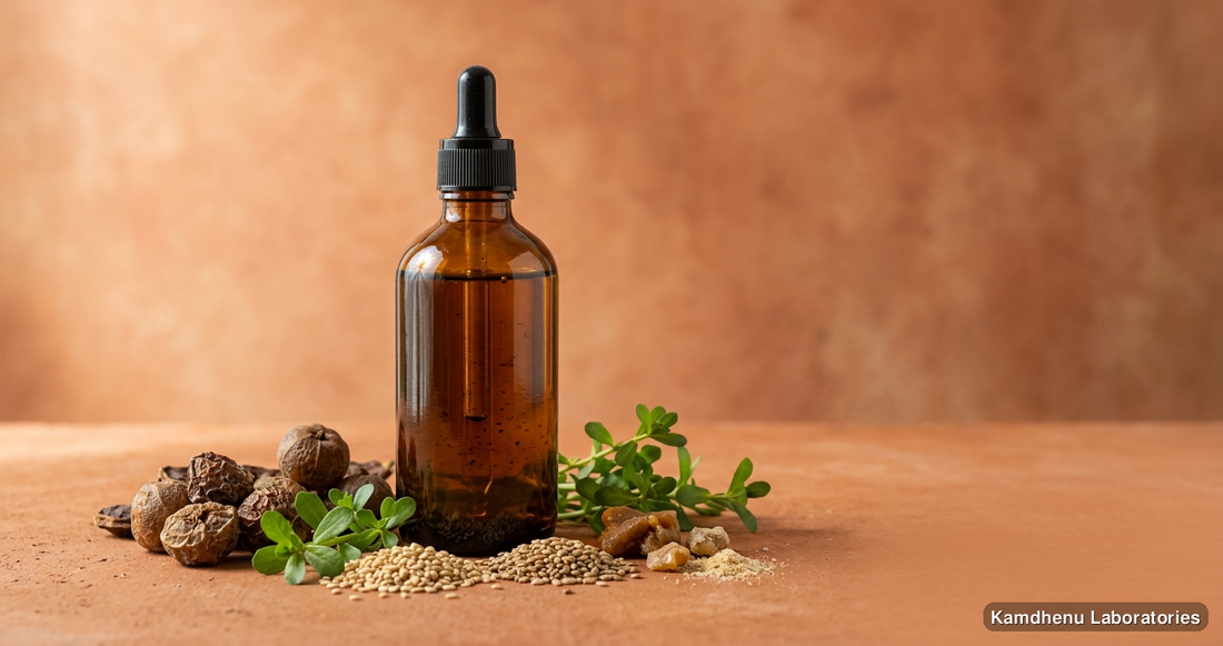 Ayurvedic oil — Herbal Shikakai Hair Oil | 200ML featuring brahmi, amla, sesame, photographed in a wellness setting