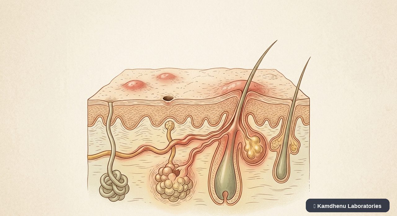 Editorial illustration representing Hidradenitis suppurativa for the Kamdhenu Laboratories educational wellness blog.