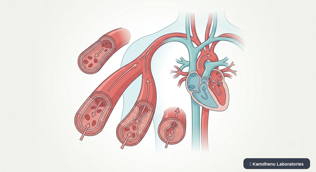 Editorial illustration representing High blood pressure (Hypertension) for the Kamdhenu Laboratories educational wellness blog.