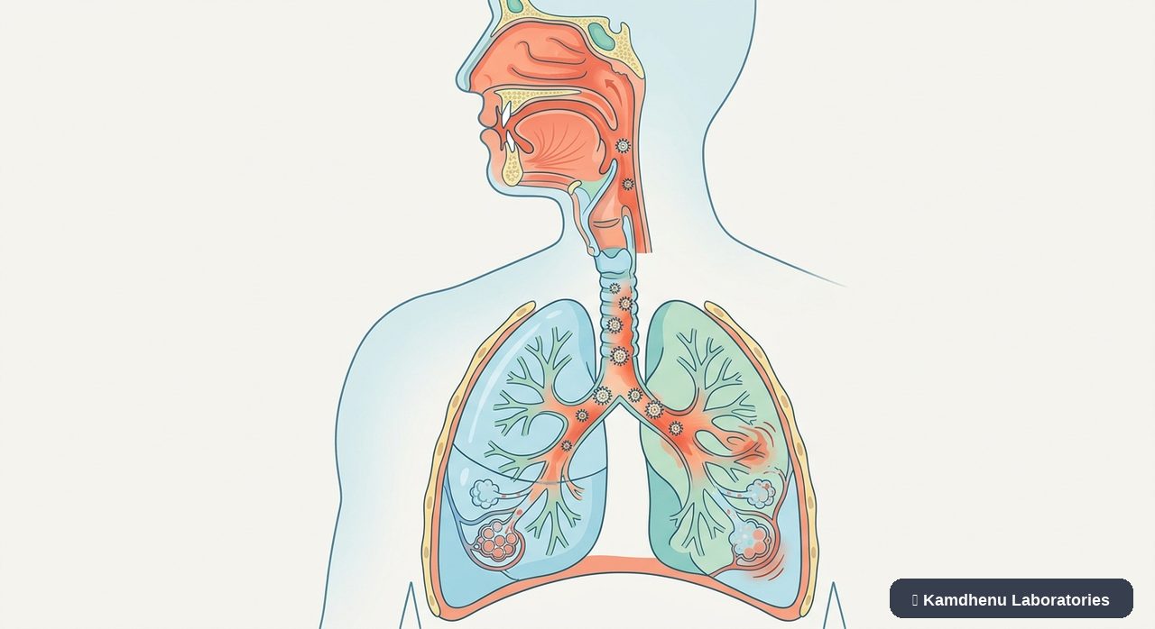 Editorial illustration representing Influenza (Flu) for the Kamdhenu Laboratories educational wellness blog.
