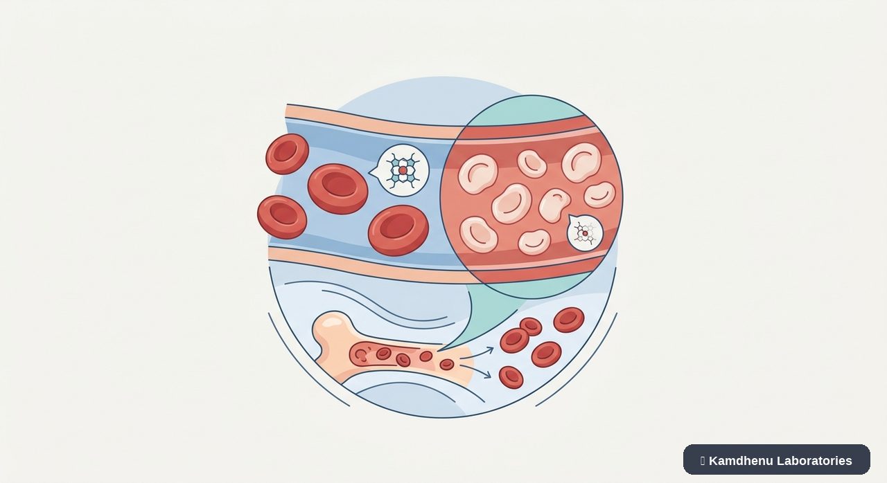Editorial illustration representing Iron deficiency for the Kamdhenu Laboratories educational wellness blog.