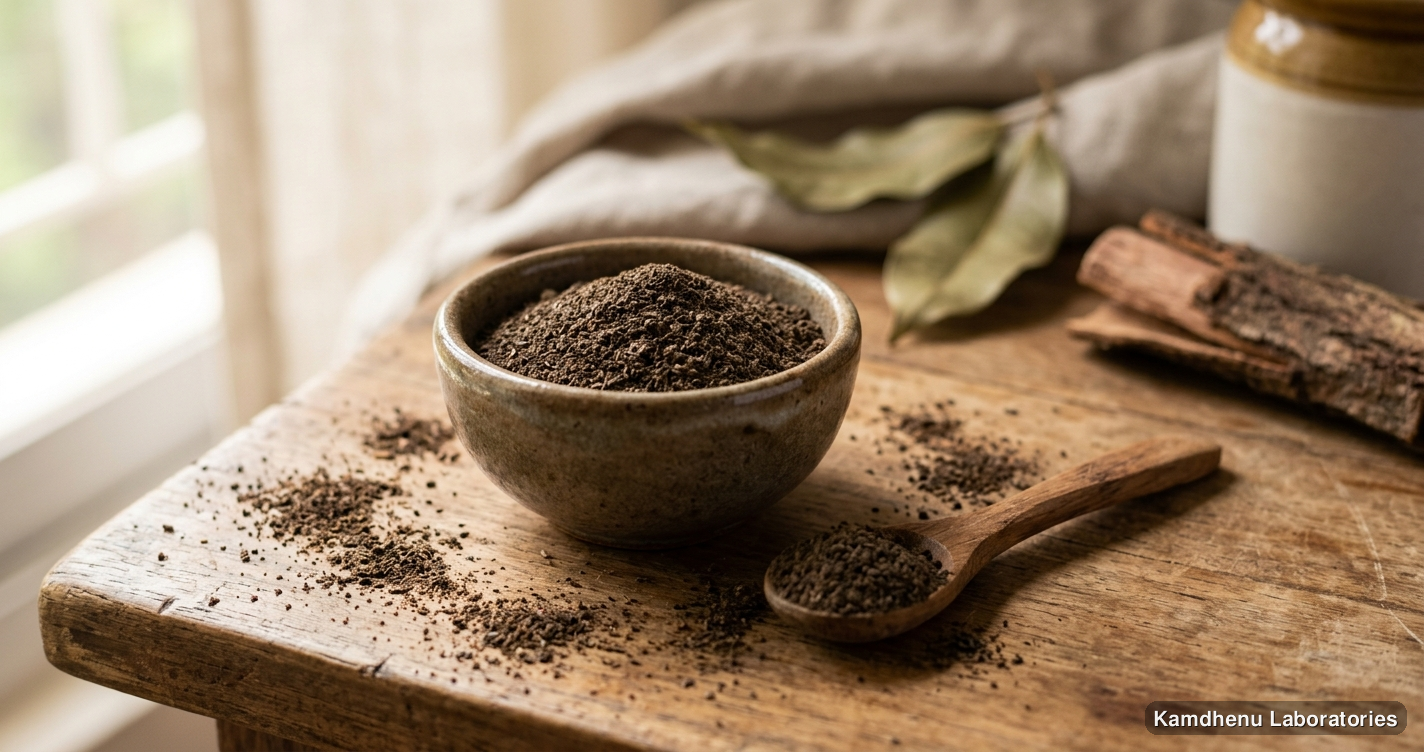 Ayurvedic powder — Jamun Chhal Powder, photographed in a wellness setting